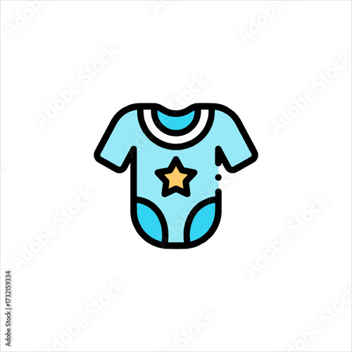 Blue baby bodysuit with yellow star sits isolated on white, representing childhood innocence and early development.