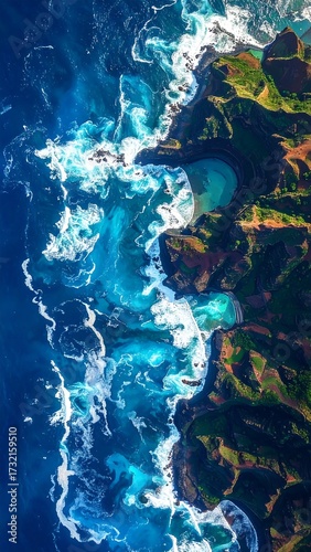 Aerial view of rugged coastline with turquoise water