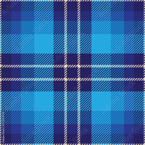 Blue tartan plaid. Scottish pattern fabric swatch close-up. 