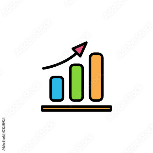 Colorful bar graph shows upward trend on white, representing business growth and positive financial performance in a simple, modern style.