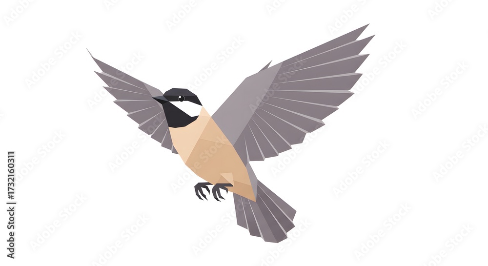 Fototapeta premium Geometric illustration of a bird in flight, showcasing minimalist polygonal design and avian movement