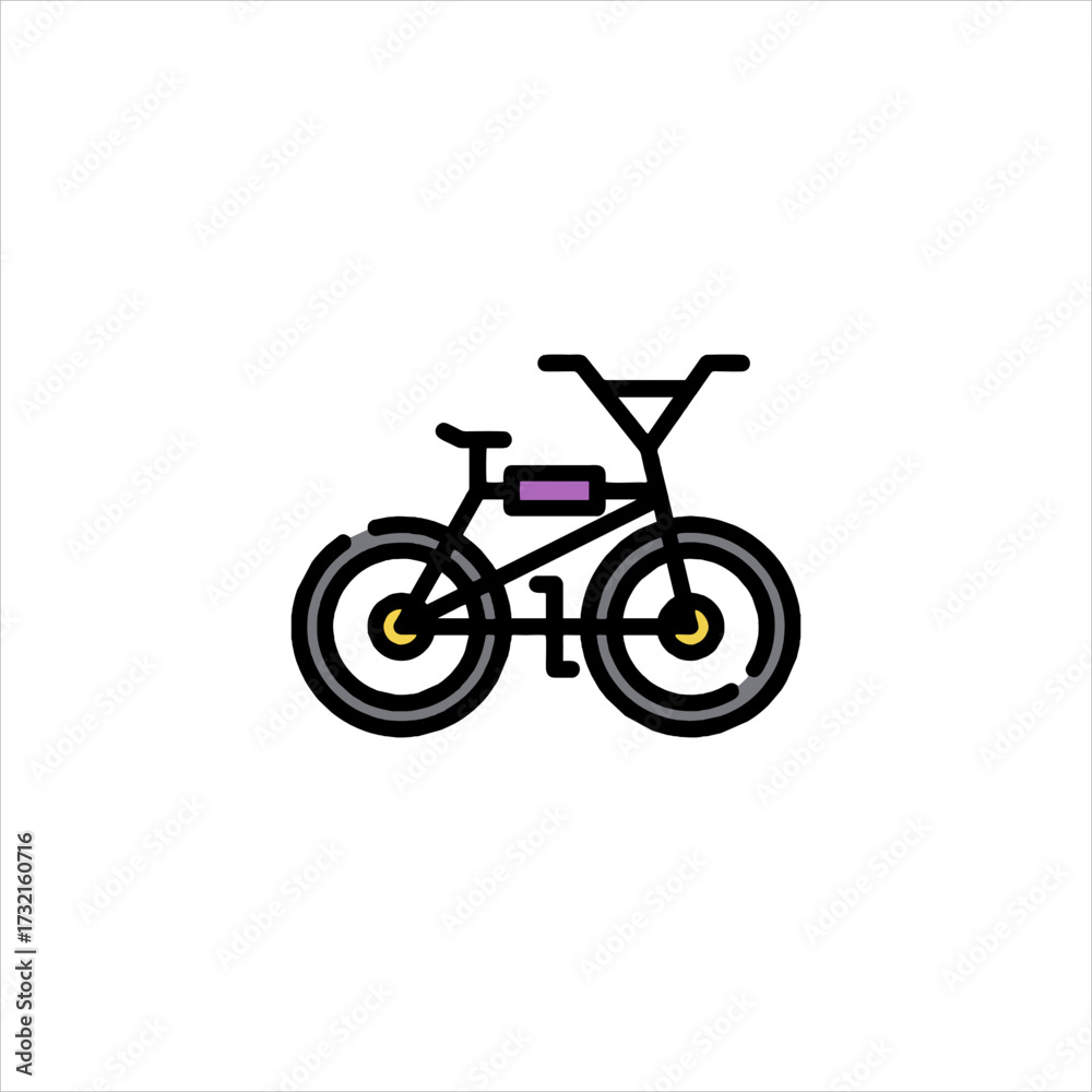Naklejka premium Black bmx bike sits stationary against white backdrop, its sleek frame and colorful accents suggesting youthful energy and active lifestyle.