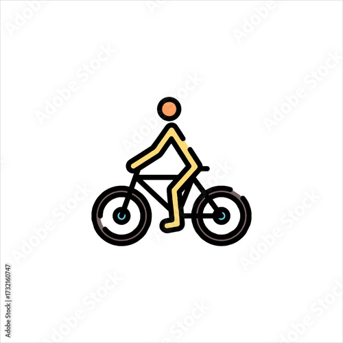 Person rides bicycle on white background, simple and clean style, promoting healthy lifestyle and ecofriendly transportation.