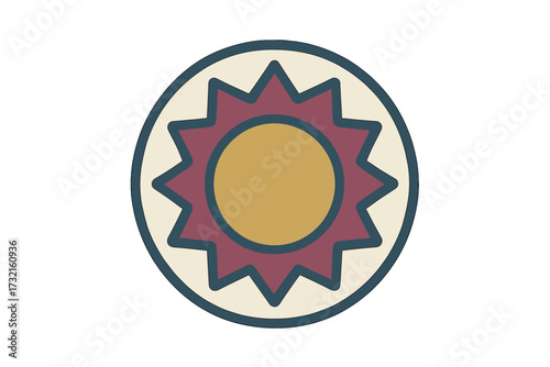 Stylized sun icon with jagged rays and circular center, a modern graphic representation of solar energy and light
