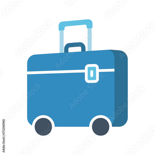 A blue wheeled suitcase with an extendable handle, depicted as a simple flat icon for travel and luggage.