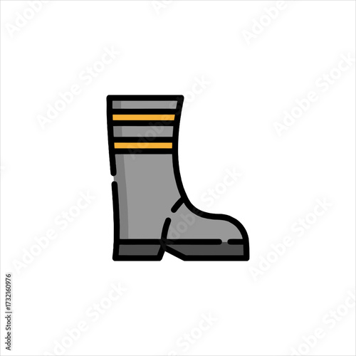Gray rubber boot stands ready in the mudroom, prepared for a day of gardening and outdoor work, radiating practicality and preparedness.