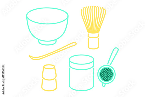 Essential traditional Japanese matcha tea ceremony tools and accessories for preparing green tea beverage