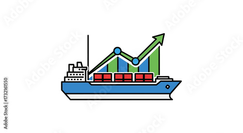 Maritime commerce surge and global trade illustration highlighting increased cargo traffic and