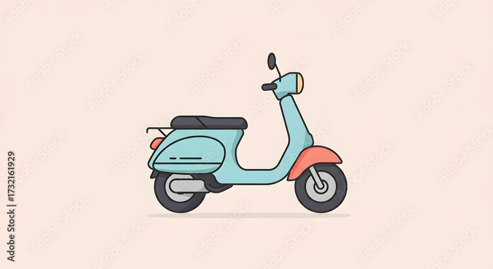 Obraz premium Classic style moped icon in a flat design. Cute retro scooter vector graphic for transportation and lifestyle concepts
