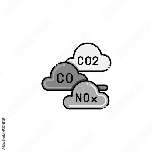 Clouds emitting co2 and nox gases into the atmosphere, symbolizing pollution and environmental concerns on a white backdrop, highlighting the urgency of climate action.