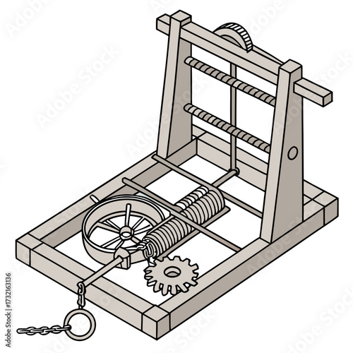 Isometric illustration of a ballista, an ancient military ranged weapon that launched large projectiles, mechanical device for siege warfare