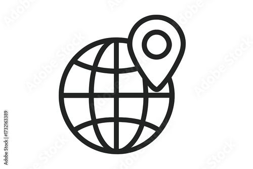 Globe icon with location pin. Linear vector for global positioning, travel destination, and international business. World map marker for navigation, address, and cartography.