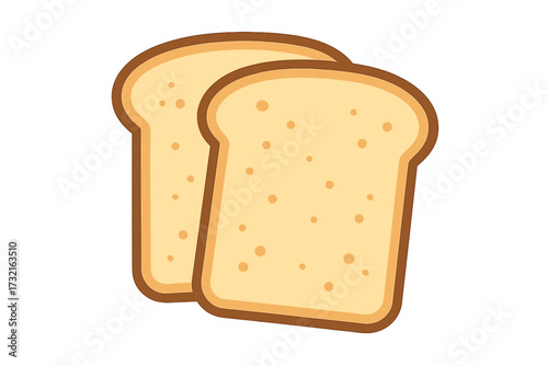Two slices of white bread vector illustration. Simple cartoon toast icon for breakfast or sandwich. Flat graphic design element for bakery, food blog, recipe or restaurant menu.