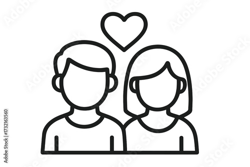 Couple in love icon. Man and woman relationship symbol. Simple line art vector for valentine's day. People partnership, togetherness concept. Romantic pictogram design element.