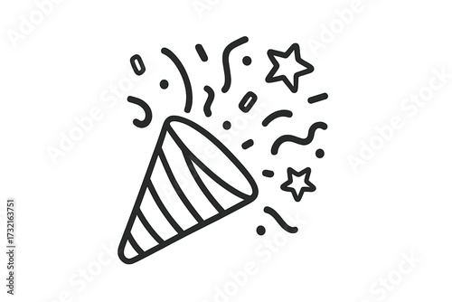 Party popper with confetti line icon. Celebration, festival, carnival, birthday, new year symbol. Surprise firecracker explosion. Simple vector outline illustration isolated.