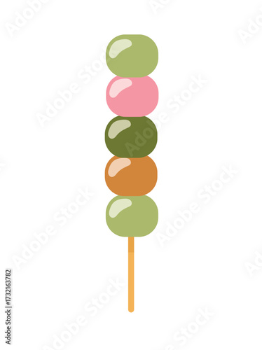 Hanami Dango. Traditional Japanese dessert. Flat vector clipart illustration with isolated background.