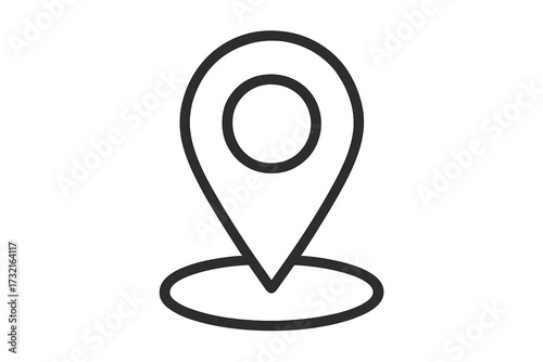 Location pin icon. Map pointer marker symbol. Navigation sign for GPS destination. Geolocation point for position and address. Vector route finding and tracking element.