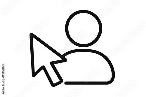 Click on user icon. Pointer selects a person profile. Concept for choosing a candidate, HR, recruitment, customer targeting, user account, login, social media avatar. UI UX element.