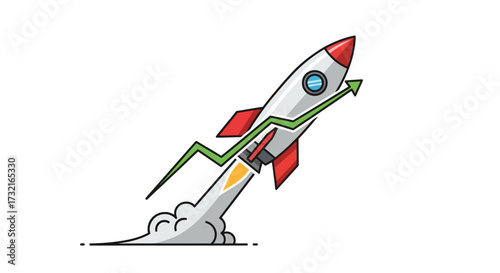 Rocketship ascent illustration indicating business growth and market trending increase