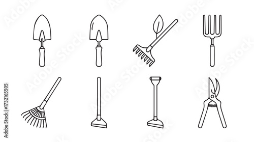 Set of garden tools and equipment for cultivating and pruning plants vector