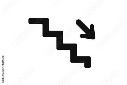 Downstairs stairs icon silhouette vector illustration, cartoon style transparent background, descending stairway symbol, architectural design element, set of directional arrows