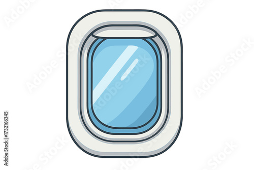 Airplane window vector cartoon illustration. Aircraft porthole isolated on white background. Air travel, flight, journey, tourism, vacation concept. Plane interior element.