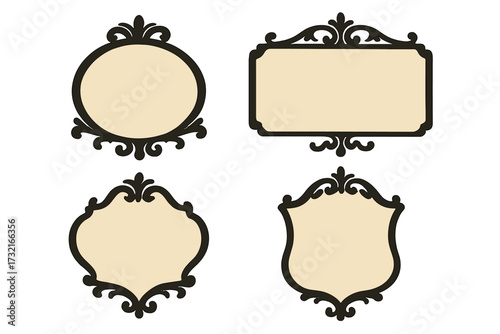 Vintage decorative frames collection with ornate floral elements, elegant vector borders for text design, classic ornamental labels, elegant cartouche set for invitations and packaging