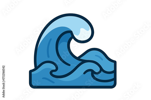 Vector cartoon wave icon, swirl water illustration, ocean wave symbol in vibrant blue, sea splash abstract design, dynamic water shape with transparent background, nautical theme graphic