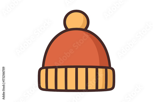 Warm winter hat vector icon. Knitted beanie cap isolated. Cartoon headwear for cold weather. Autumn season accessory. Cozy wool clothing graphic element. Simple flat design.