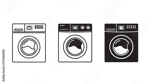 Set of washing machine icons simple line and solid vector design laundry appliance isolated on white background