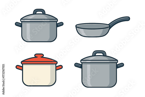 Essential kitchen cookware collection featuring various pots with lids and a frying pan for everyday cooking needs