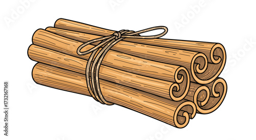 A bundle of cinnamon sticks tied with a twine string.