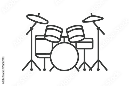 Drum kit line icon. Percussion instrument. Rock music band equipment. Drums and cymbals set. Simple outline vector illustration. Sound. Rhythm. Beat. Concert. Studio logo.