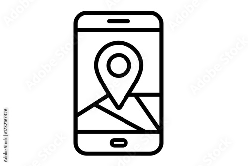 Mobile gps navigation vector line icon. Smartphone with map and location pin pointer. Geolocation technology. Destination and route tracking concept for travel and transport app.