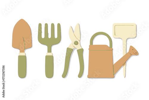 Assortment of essential gardening tools for planting, cultivating, and maintaining a home garden