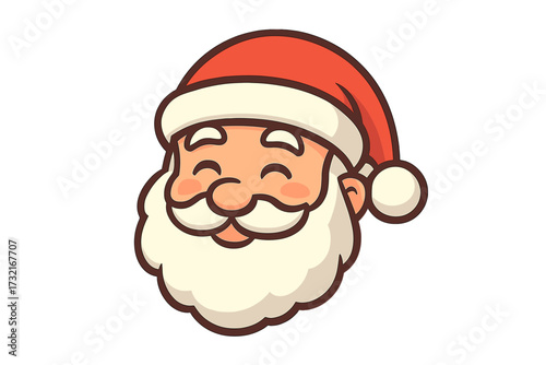 Santa Claus icon with satisfied face, happy Christmas cartoon character, vector illustration, festive holiday design, smiling grandfather winter, Xmas avatar graphic