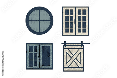Collection of diverse architectural elements, including various window and door designs suitable for building and home decor projects