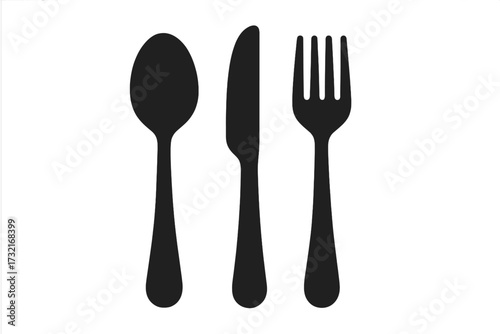 Silhouette tableware icon set of spoon, knife, and fork, simple cutlery vector illustration, dining utensils design, kitchen tool symbols, transparent background