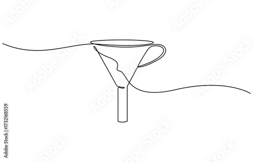 Stainless steel funnel with handle continuous one line drawing. Editable outline