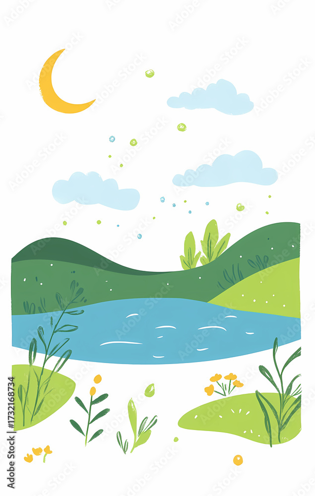 Obraz premium Peaceful Springtime Landscape Illustration