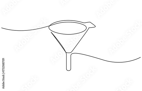 Stainless steel funnel with handle continuous one line drawing. Editable outline