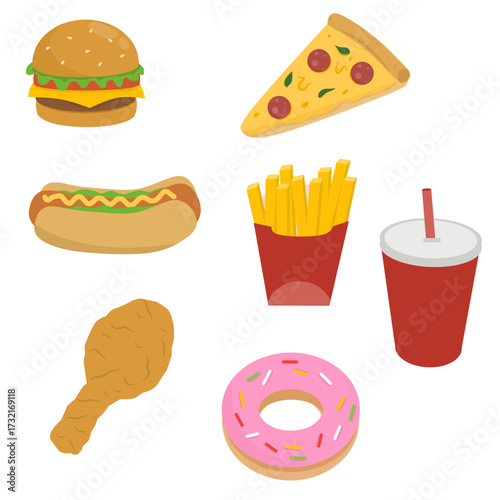 fast food  elements, set of junk food cartoon elements