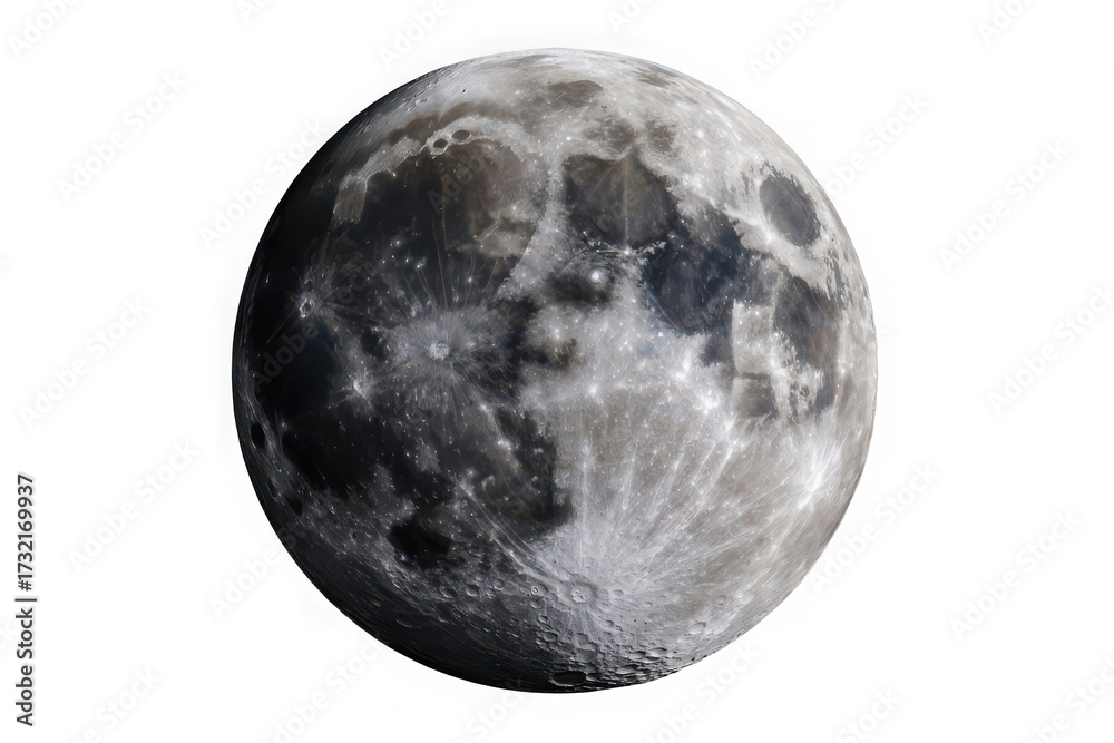 Naklejka premium Moon, lunar surface, grey cratered sphere, astronomy, space