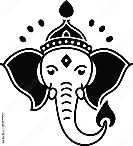 Stylized ganesha face icon spirit of hinduism auspicious beginning elephant god
