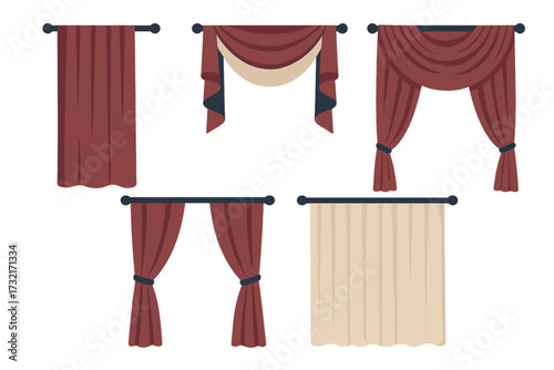 Elegant window curtains and drapes in various styles, including valances and tie-backs, for home interior design