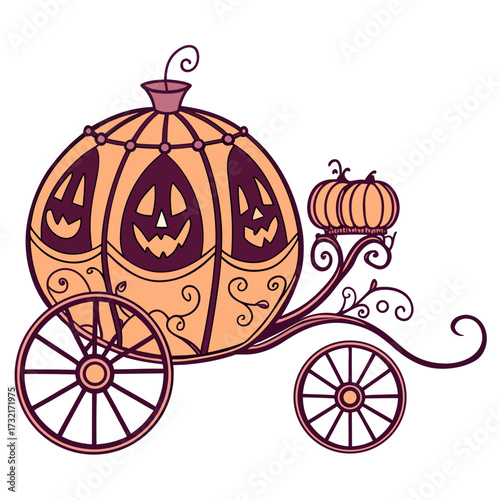 Pumpkin carriage with jackolantern faces
