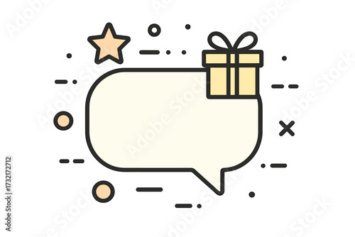 Giveaway promotion banner concept. Speech bubble with gift box vector icon. Special offer prize announcement. Flat cartoon line design illustration for social media winner post.
