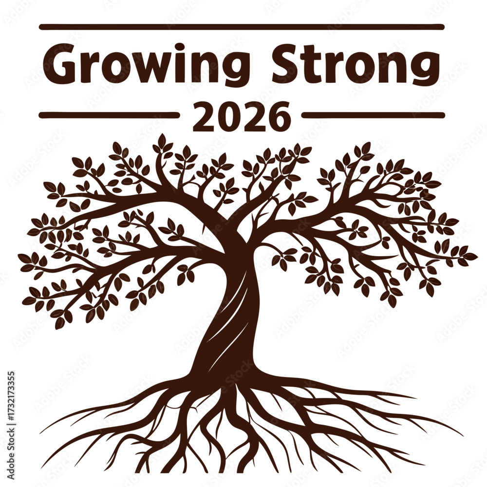 Εκτύπωση καμβά Growing strong 2026 logo with tree and roots