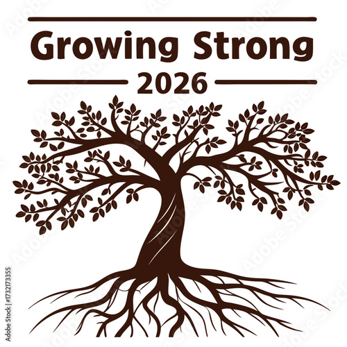 Принти на полотні Growing strong 2026 logo with tree and roots