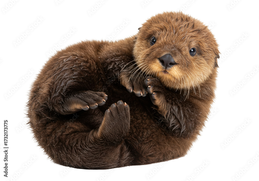 Ταπετσαρία Adorable baby sea otter isolated on transparent background, playful brown aquati